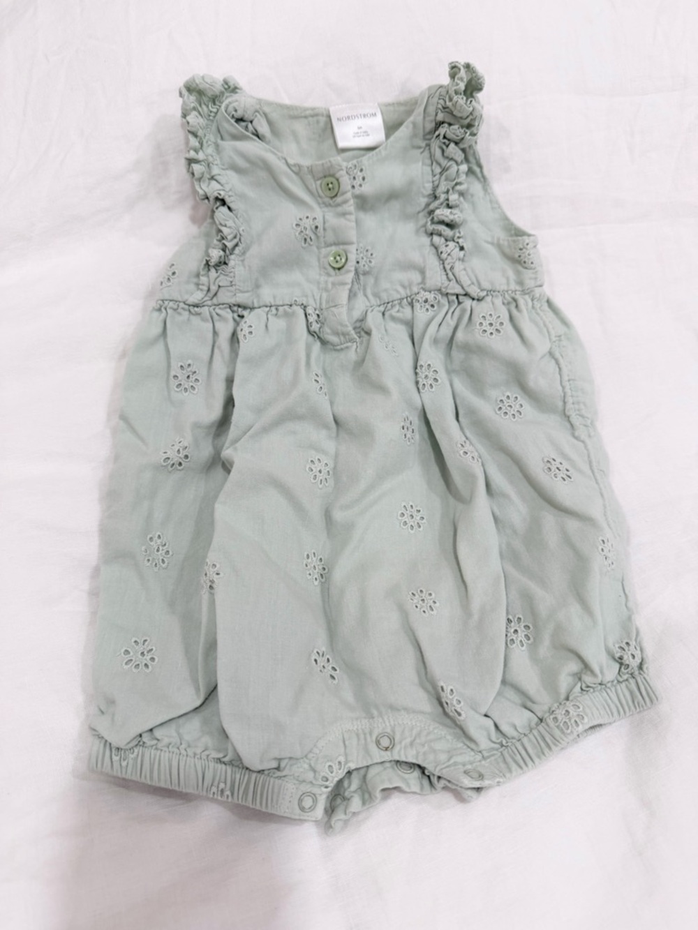 Nordstrom Baby Sage Green Eyelet Bubble Romper